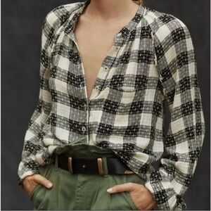 Anthropologie Pilcro Breezy Plaid Button Down Long Sleeve Top Size M